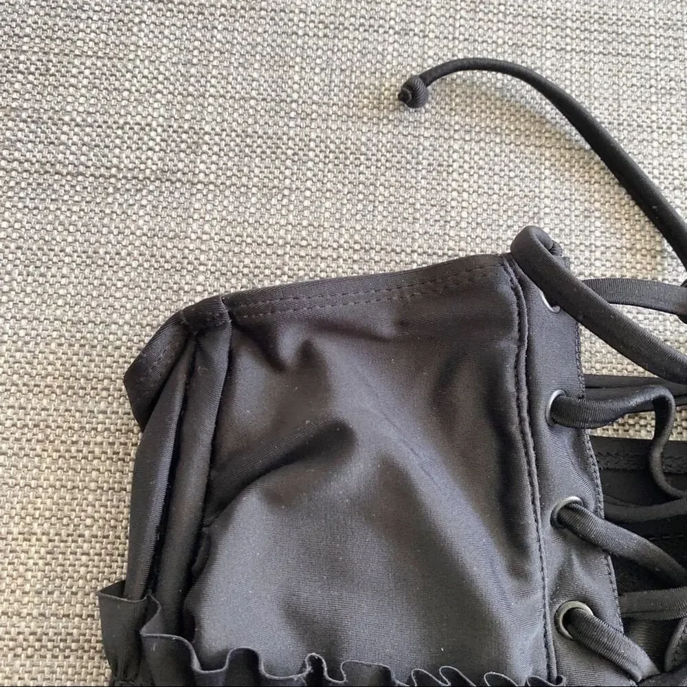 Xhilaration black lace up front smocked back bikini